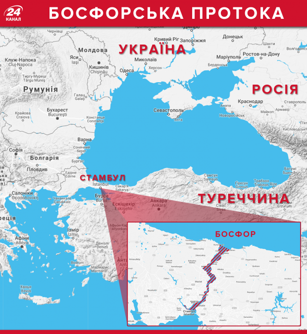 Україна попросить Туреччину закрити протоку Босфор для Росії: карта