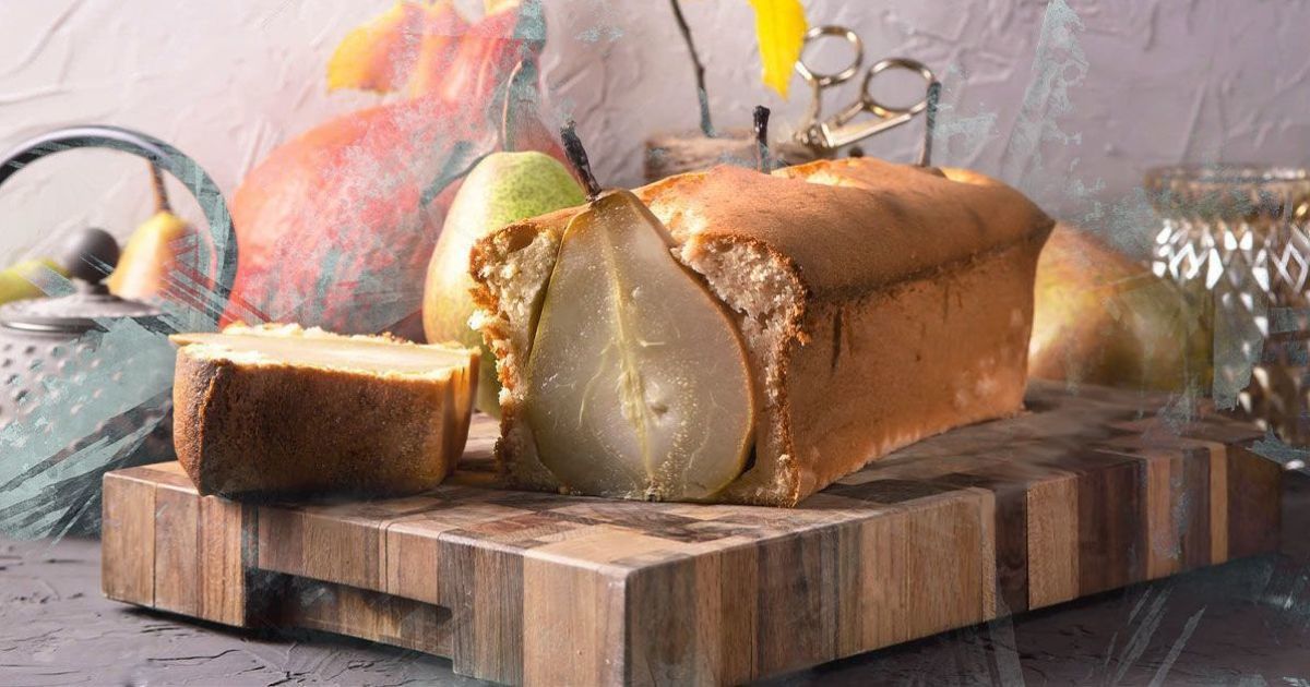 Творожный кекс с карамелизированной грушей