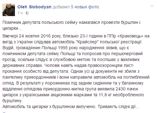 Украинские пограничники поймали помощника польского депутата с контрабандным янтарем
