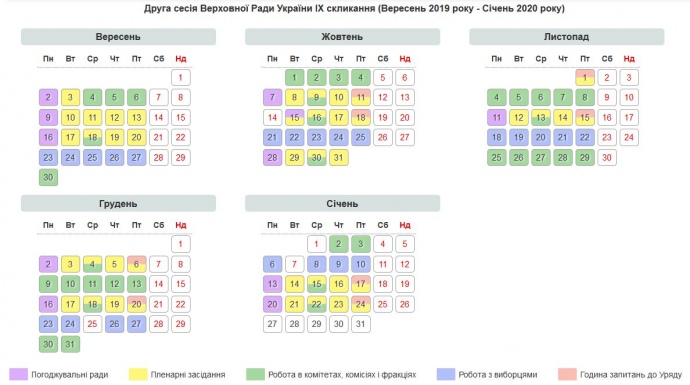 Верховная Рада показала календарный план своих заседаний